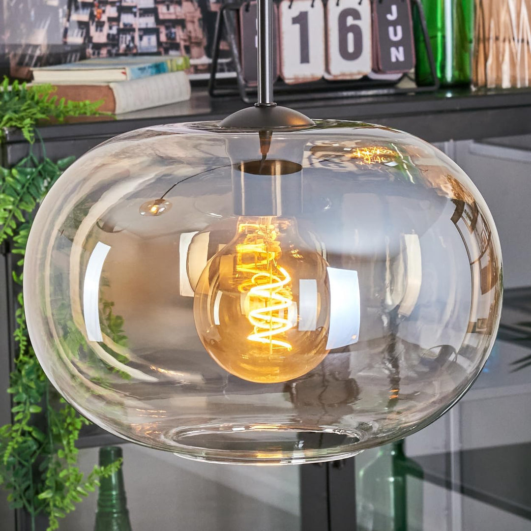 HOFSTEIN Hängeleuchte Apedo, 3-flammige Hängelampe aus Metall/Glas in Schwarz/Bernstein/Klar, modern