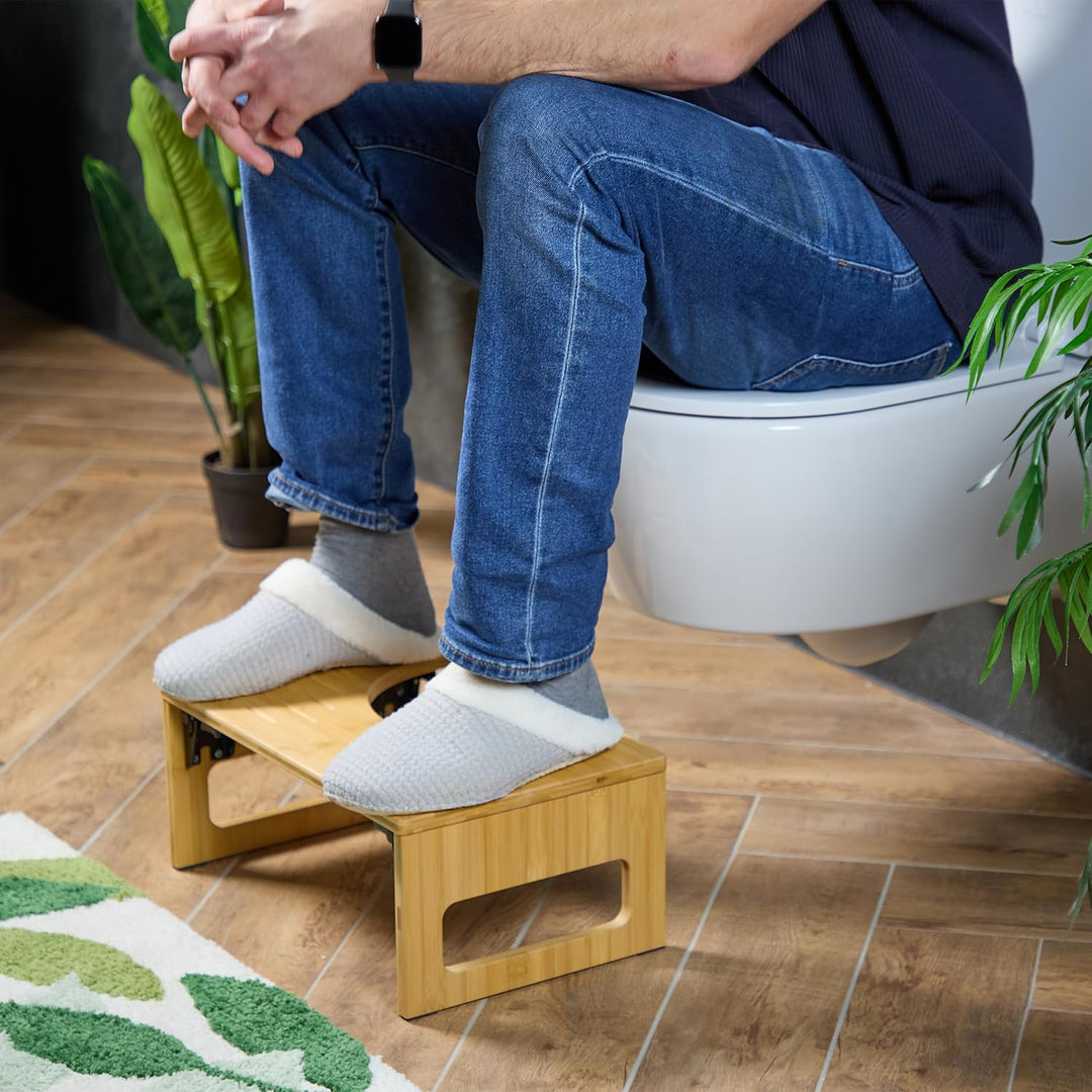 Relaxdays Toilettenhocker, klappbar, Stuhlgang Unterstützung, WC Hocker Erwachsene, Bambus, HBT: 18,