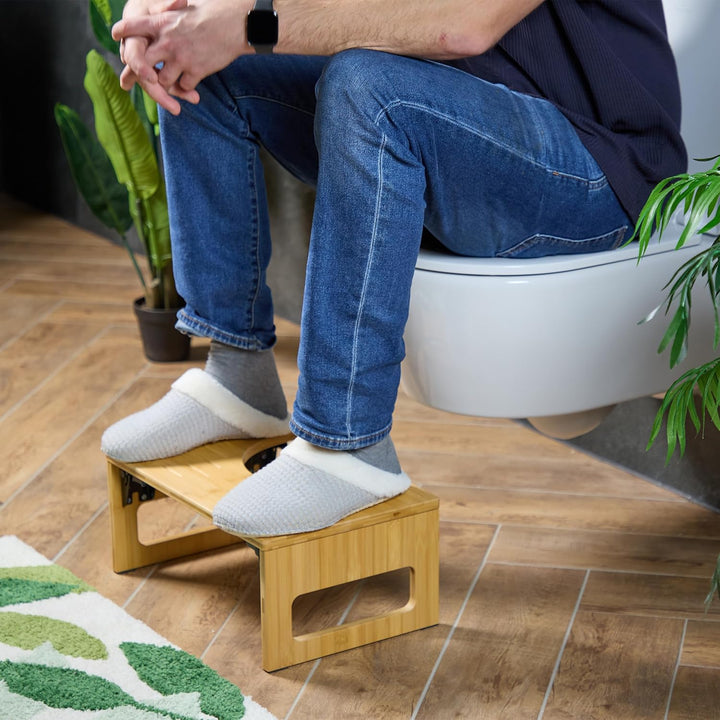 Relaxdays Toilettenhocker, klappbar, Stuhlgang Unterstützung, WC Hocker Erwachsene, Bambus, HBT: 18,
