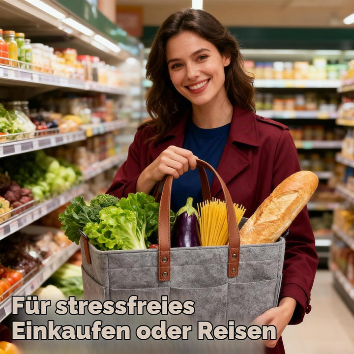 Filztasche Storage Faltbar, 16L Filztaschen Einkaufstasche mit Fächern Filztaschestorage Faltbar Fil