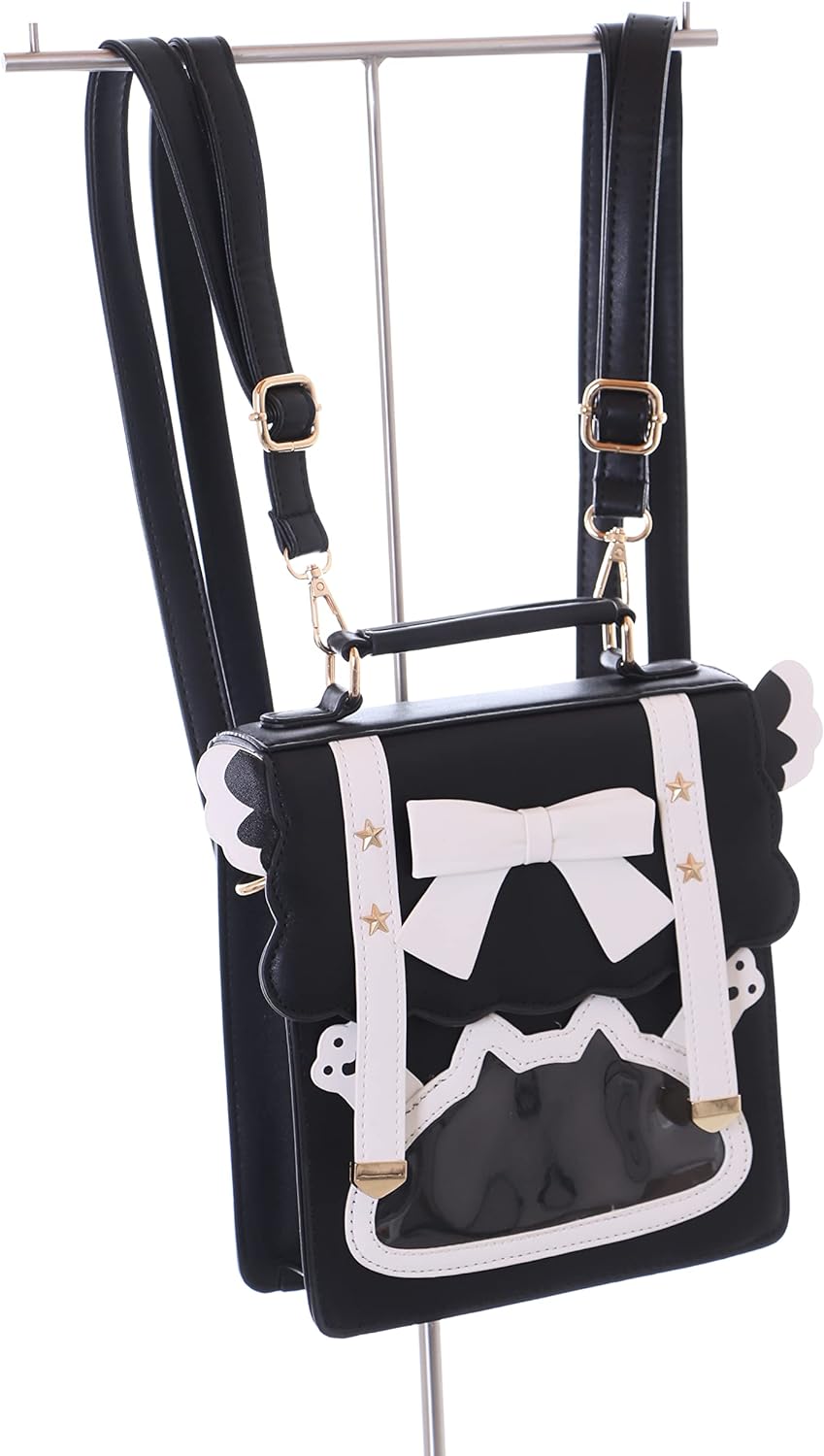 Kawaii-Story LB-6090-1 Schwarz Schleife Pastel Goth 2in1 Rucksack Schulter Tasche 22x20x7cm Damen Pu