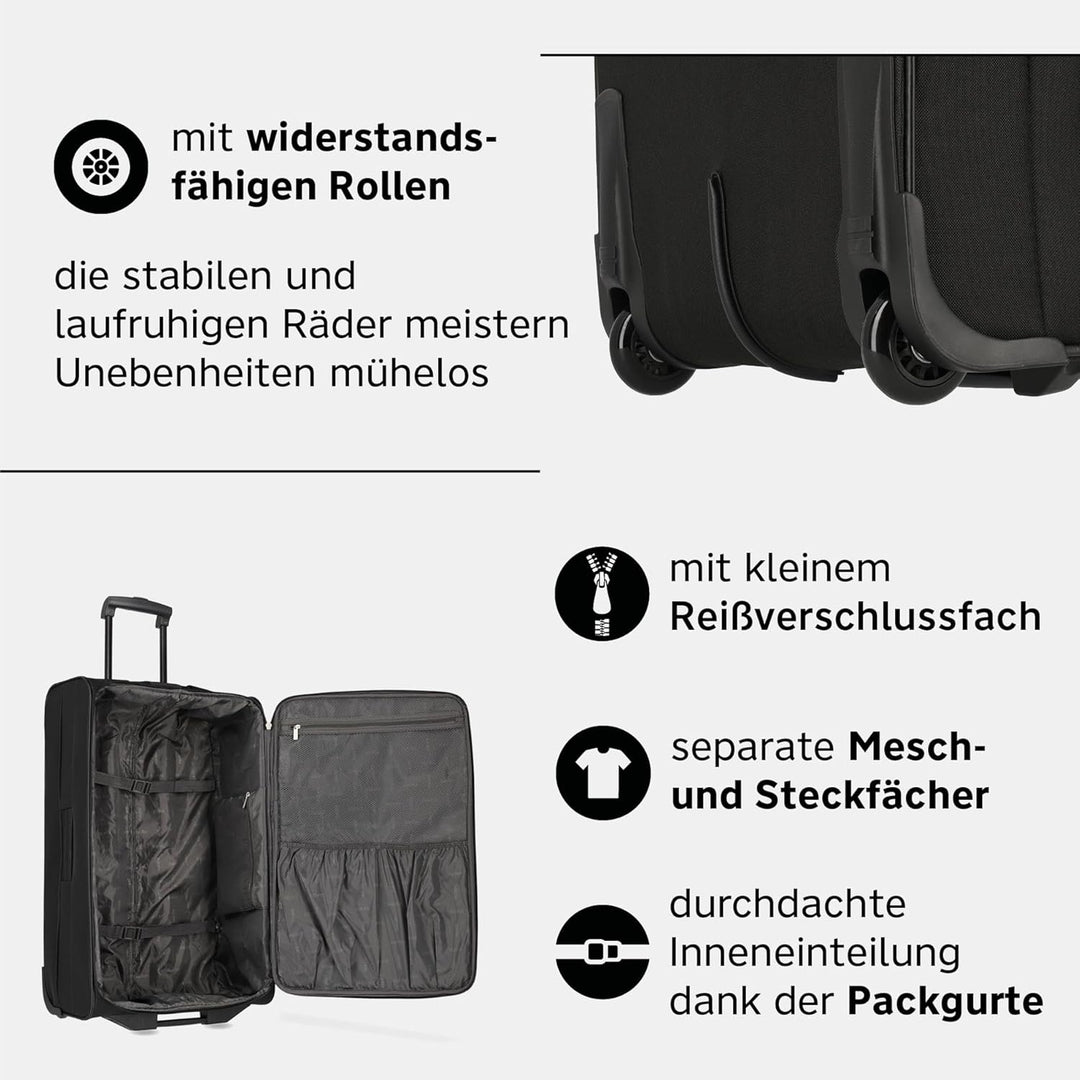 Travelite paklite 2-Rad Koffer Grösse L, Gepäck Serie ORLANDO: Klassischer Weichgepäck Trolley im ze