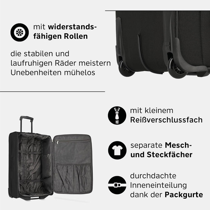 Travelite paklite 2-Rad Koffer Grösse L, Gepäck Serie ORLANDO: Klassischer Weichgepäck Trolley im ze