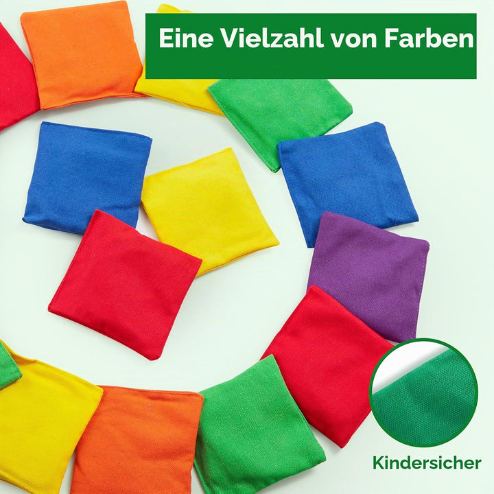 JOYIN 16 Cornhole Sitzsäcke zum Werfen Set 12x12cm Sitzsäcke Werfen 16Stk Bean Bags Wurfspiel Kinder