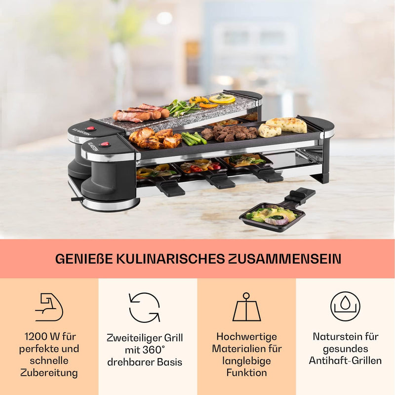 Klarstein Tenderloin Raclette - 1200 Watt Raclette Grill, Raclette 8 Personen mit Antihaftbeschichtu