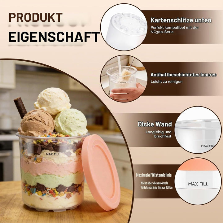 4 Stück Container for Ninja Creami NC300EU NC301EU,Replacement for Ninja Creami Deluxe Pints and Lid