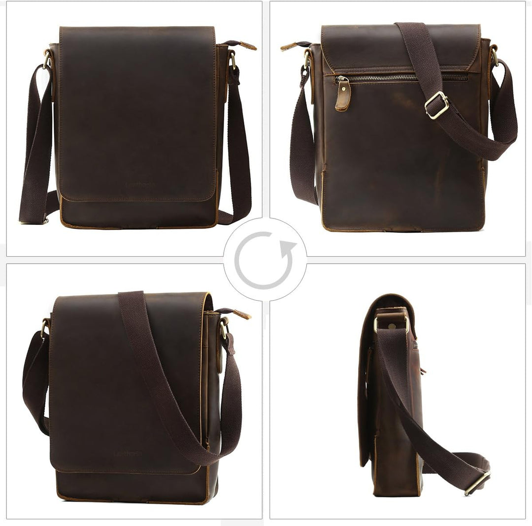 Leathario Herren Leder umhängetasche messger Bag Ledertasche für Business Retro Dunkelbraun671, Dunk