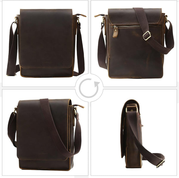 Leathario Herren Leder umhängetasche messger Bag Ledertasche für Business Retro Dunkelbraun671, Dunk