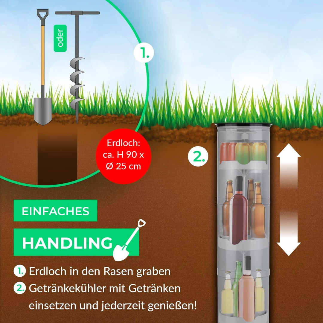 EASYmaxx Flaschenkühler Outdoor | Flaschen- und Dosen-Kühler | Erdloch Bierkühler | Bis zu 13 Flasch
