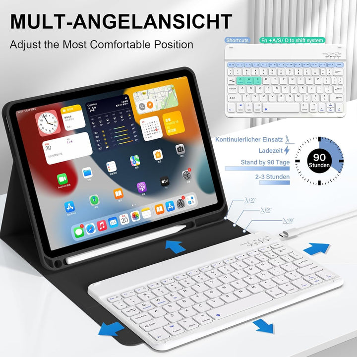 Tastatur Hülle für iPad 10. Generation 10,9" 2022 & iPad 11th Gen A16 2025 mit Stifthalter, TPU Rück