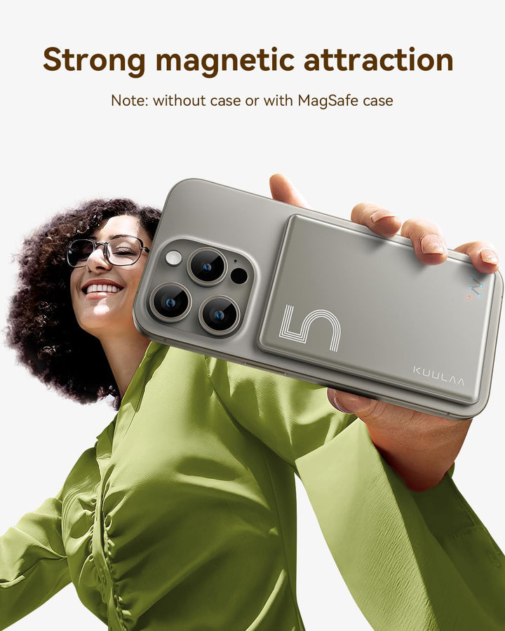 Kuulaa Ultra Slim MagSafe PowerBank, 5000mAh Kabelloses Ladegerät kompatibel mit iPhone 15 Pro/15 Pr