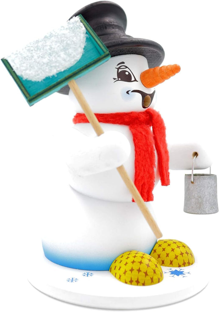 Kuhnert - Erzgebirgische Holzkunst Räuchermann Räucherfigur Schneemann 19cm - Schneeschieber, Schnee