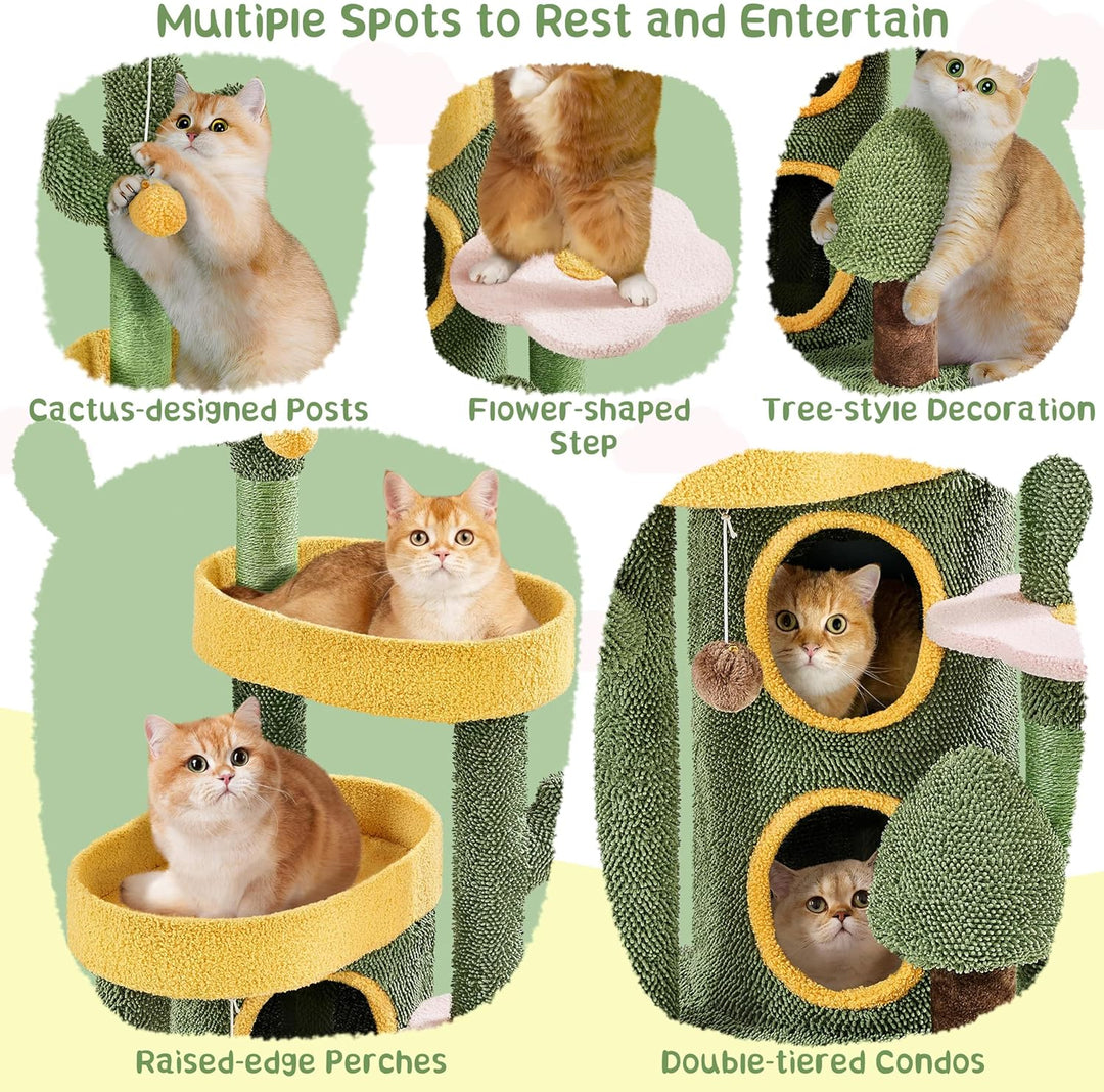 Yaheetech Kaktus Kratzbaum, Oase-Thema Moderner Katzenbaum 123 cm hoch, Stilvoller Kletterbaum für 2