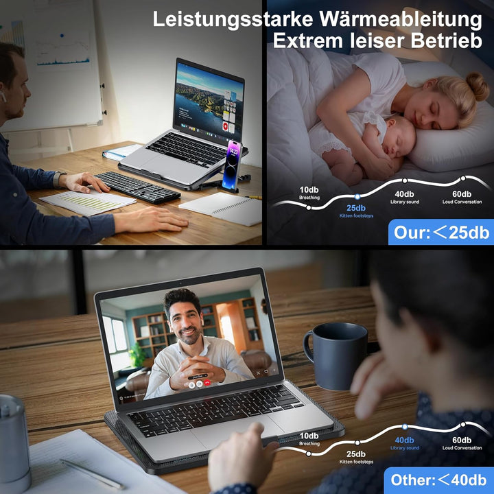 LIANGSTAR Kühler, 6 Leise Fans Gaming Cooler Kühlpads, 7 Höhenverstellbar & Handyständer, 2 USB Port