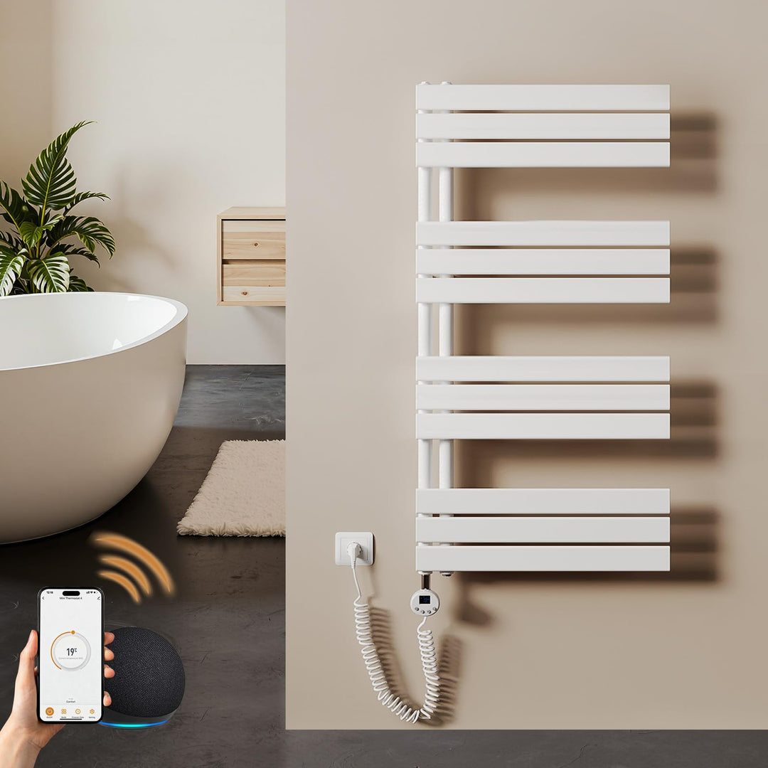 S'AFIELINA Badheizkörper Elektrisch 1041×600mm Weiss, 600W Handtuchheizkörper Elektrisch mit Thermos