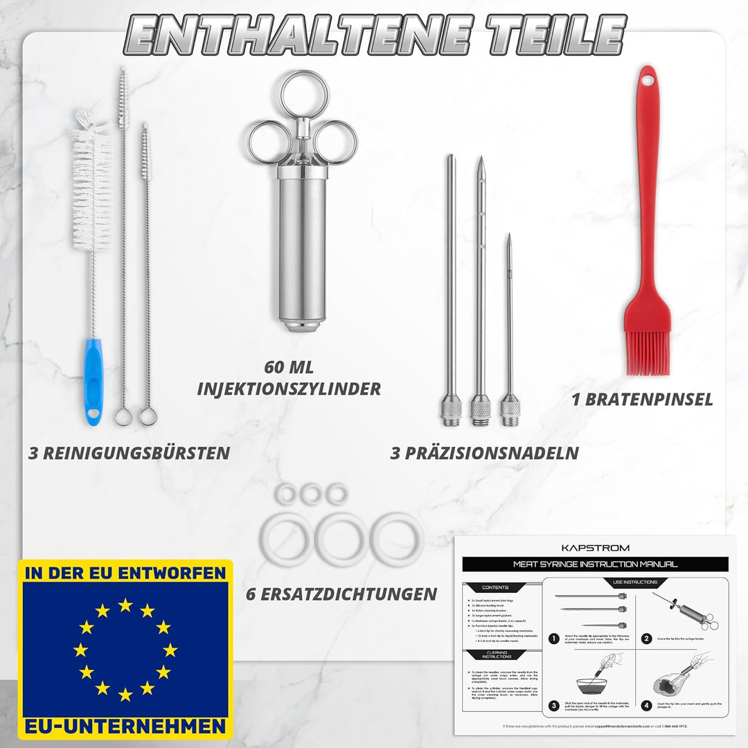 Fleischinjektor-Spritzen-Set mit 3 Marinadennadeln, Grillwerkzeug aus Edelstahl mit 2 Unzen Fassungs