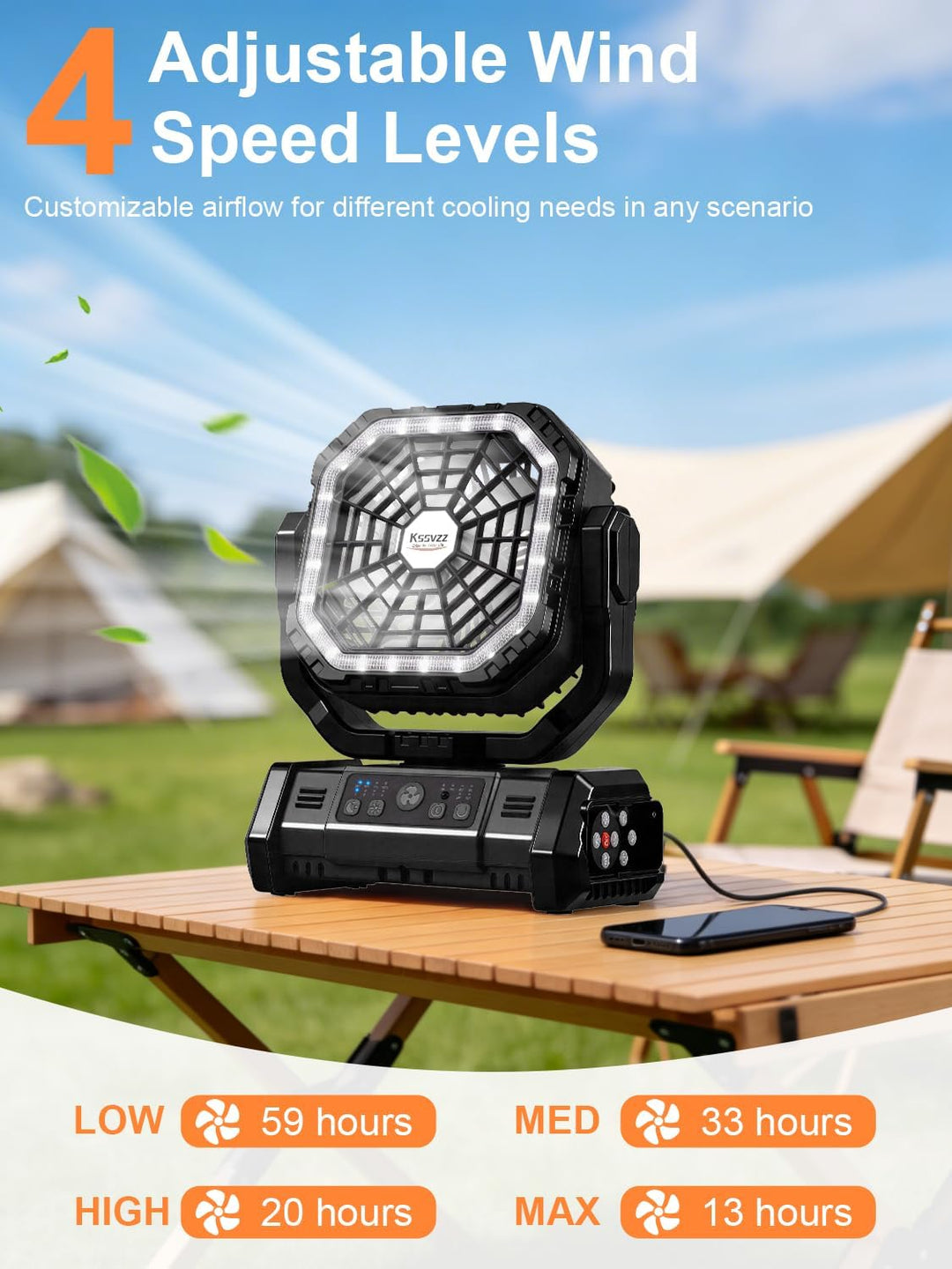 Wiederaufladbarer Camping Ventilator mit Auto-Schwenk &amp; Fernbedienung | 30000mAh Akku betriebener Ze