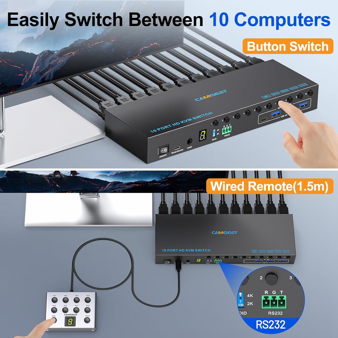 10 Port 8 Port KVM Switch HDMI 4K@60Hz EDID Simulation, USB 3.0 HDMI KVM Switches für 10 PC Teilen 1