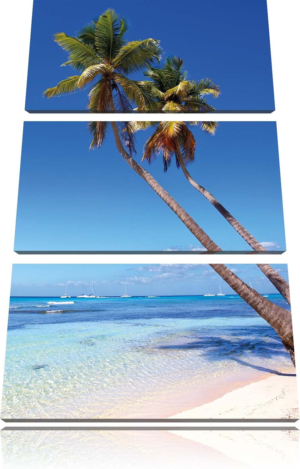 Pixxprint Palmen am Strand 3-Teiler Leinwandbild 120x80 Bild auf Leinwand