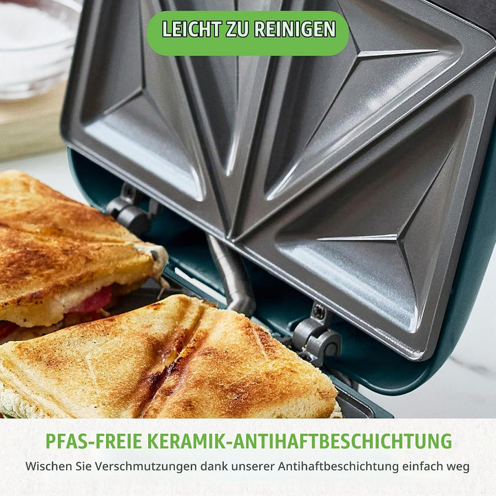 GreenChef Electric Sandwichmaker, PFAS-freie Gesunde Keramik-Antihaft, Panini, Sandwichtoasts, Grill