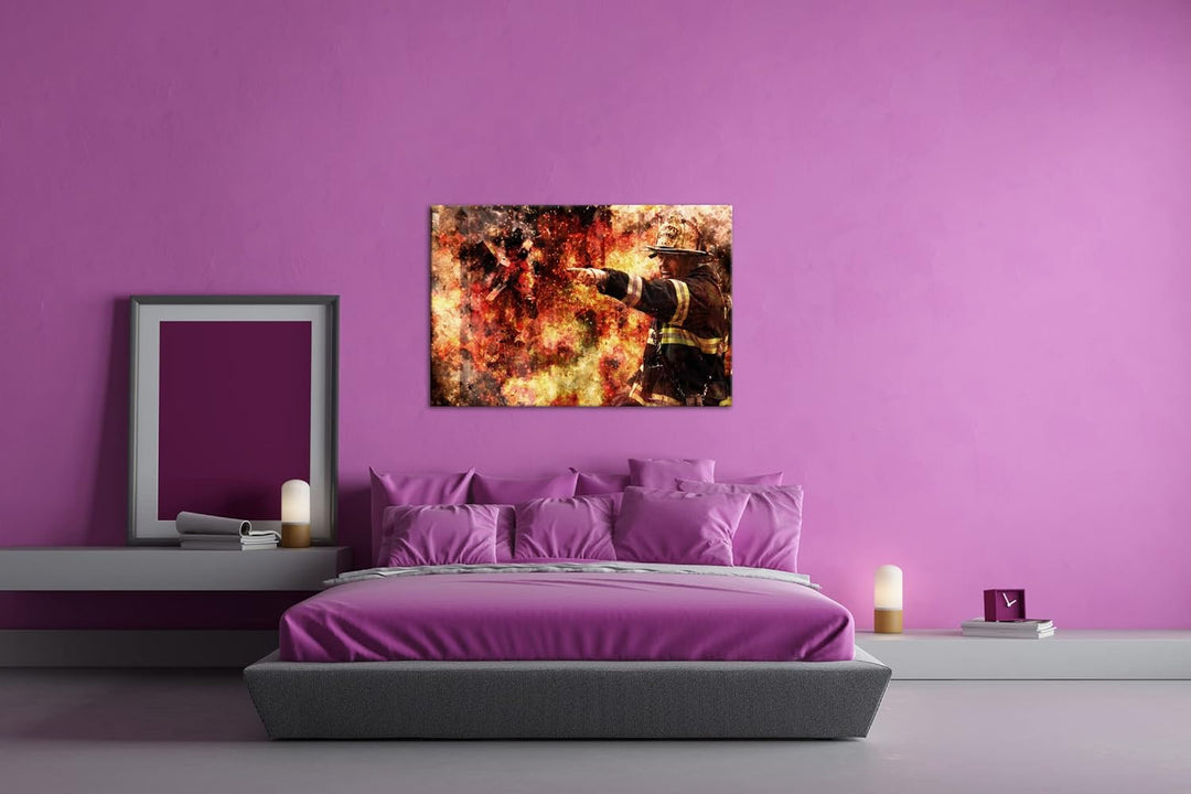 deyoli Feuerwehr Illustration Format:90x60 cm als Leinwandbild, Motiv fertig gerahmt auf Echtholzrah