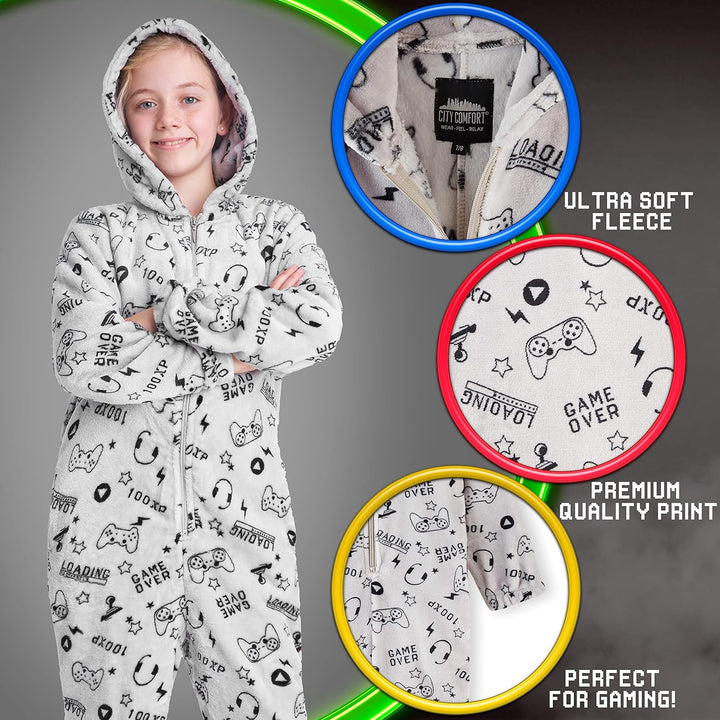 CityComfort Onesie Kinder Fleece Overall Jumpsuit Schlafanzug Jungen Mädchen Extra Weich Einteiler G