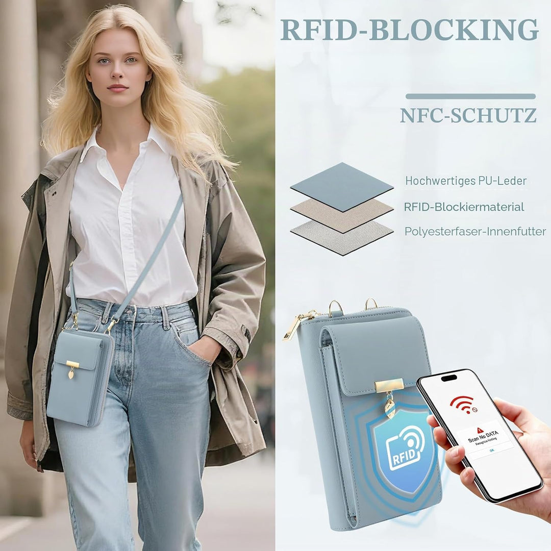 Geldbörse Damen Handytasche zum Umhängen Leder PU Damen Umhängetasche Kleine RFID Schutz Handy Geldb