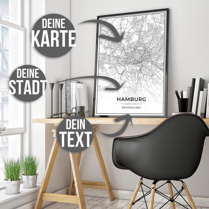 Vacentures® Stadtposter - Jede Stadt - Jeder Ort Weltweit Auswählbar - Poster deiner Lieblingsstadt