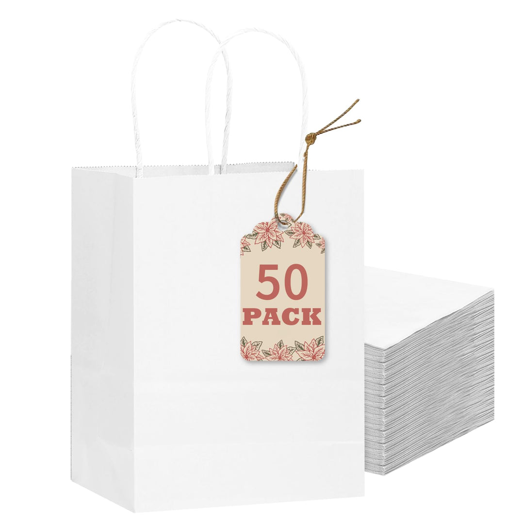 Gcardist 50 Stück Weiss Kleinei-Geschenktüten aus Papier mit Henkeln–8.3"×6"×3.15"-Tüten Kleine Part