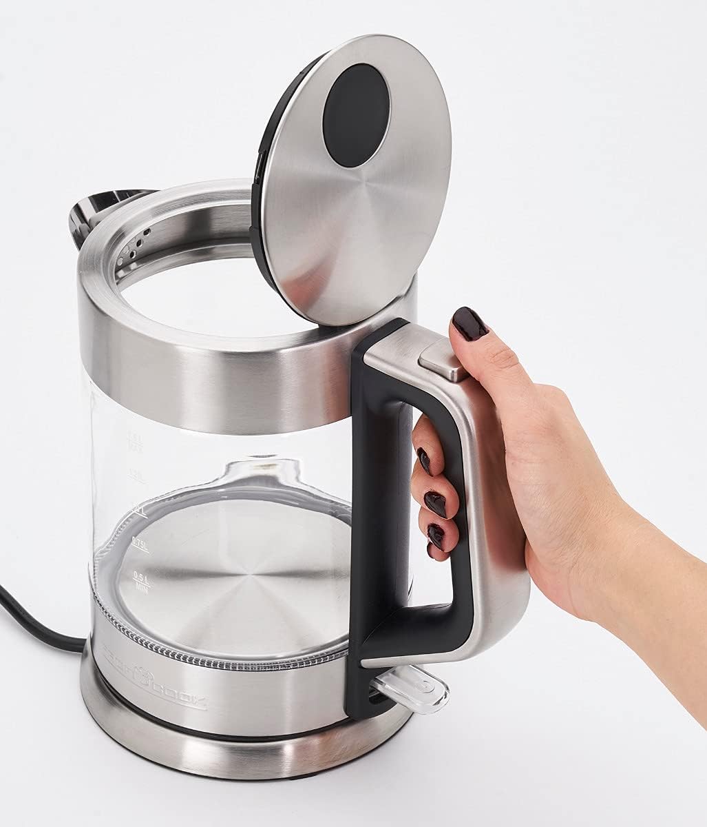 ProfiCook PC-WKS 1107 G Edelstahl-Glas-Wasserkocher, 1,5 L, 2200 W maximal, Edelstahlheizelement, St