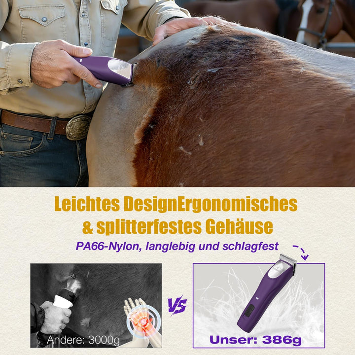 FuzzyFix Kabelloses Schermaschine Pferd,2 Geschwindigkeits Ergonomisches Design Leise Schermaschine