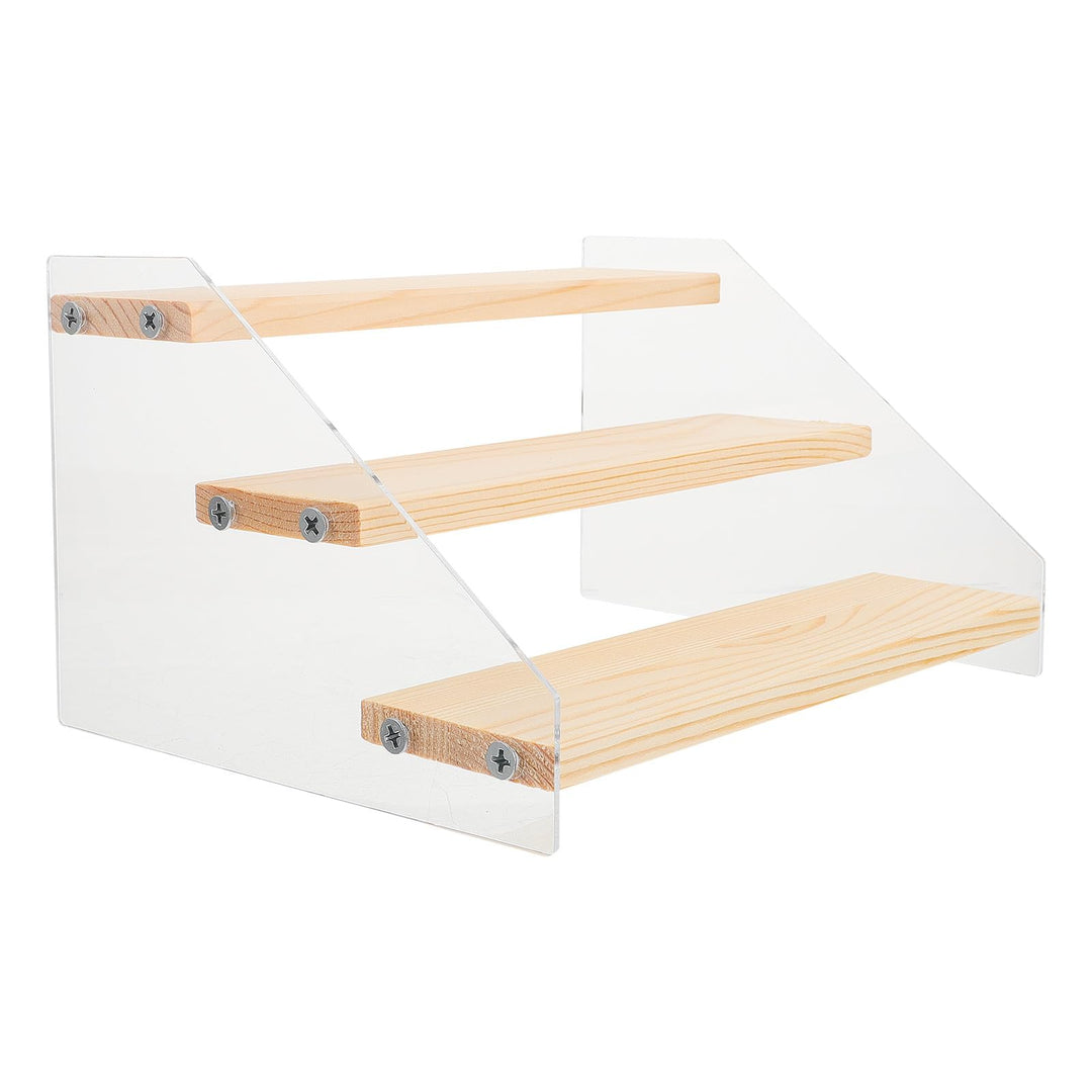 CLISPEED Acryl Holz Displayständer Mehrschichtig 3 Ebenen 20cm Breit für Dessert Schmuck Organizer A