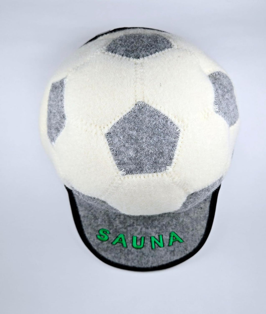Sauna Mütze Saunahut aus 100% Wolle Organische Wollfilzmützen Fussballform, 6mm Dick, Grau-Weiss