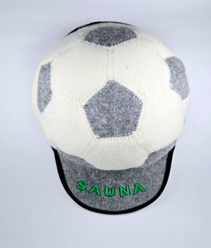 Sauna Mütze Saunahut aus 100% Wolle Organische Wollfilzmützen Fussballform, 6mm Dick, Grau-Weiss