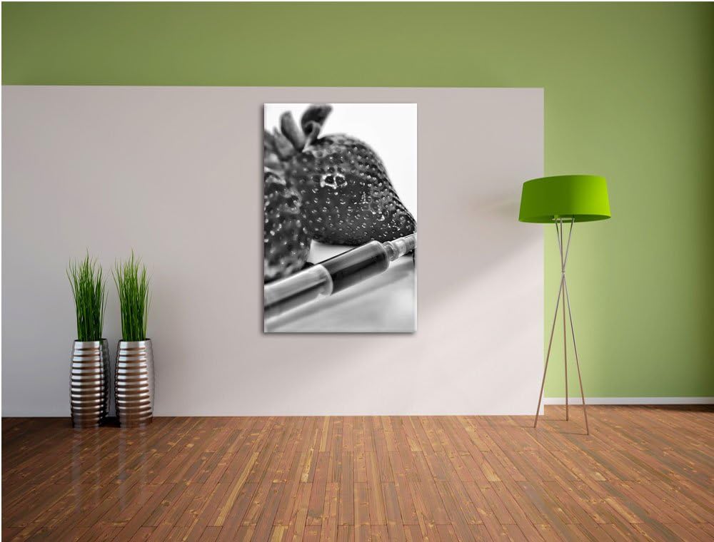 Pixxprint Erdbeeren mit Lebensmittelfarbe als Leinwandbild | Grösse: 100x70 cm | Wandbild| Kunstdruc