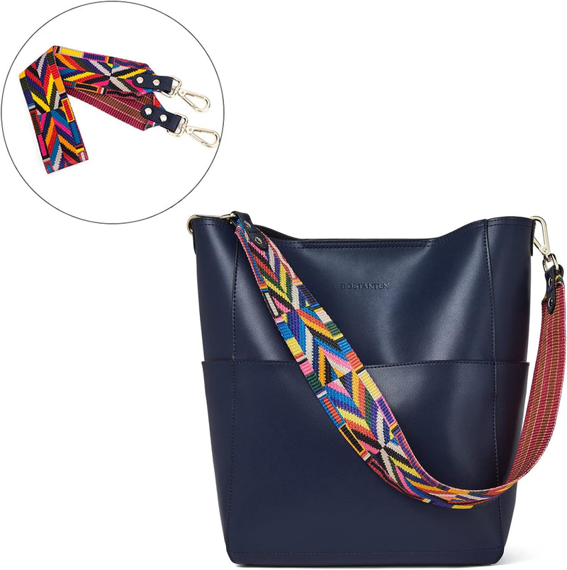 BOSTANTEN Leder Damen Handtasche Schultertasche Umhängetasche Designer Tasche Gross Dunkelblau, Dunk