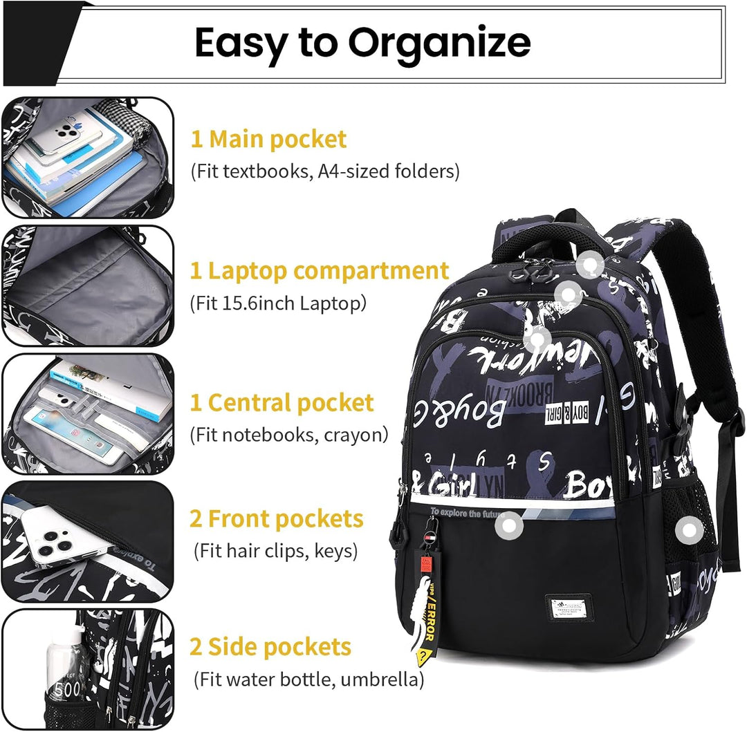 Amythe Schulrucksack Jungen Rucksack Teenager – Wasserdichter Lässiger Daypack Gross Schulranzen, Mi