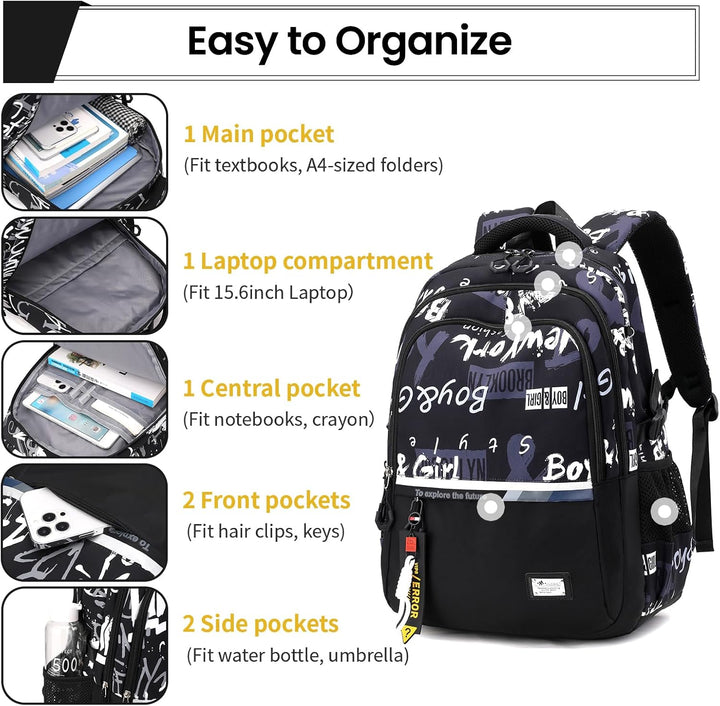Amythe Schulrucksack Jungen Rucksack Teenager – Wasserdichter Lässiger Daypack Gross Schulranzen, Mi