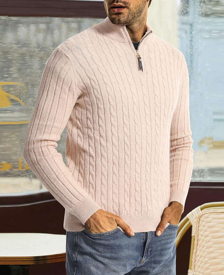 Superora Herren Stehkragen Stretch Pullover mit 1/4 Reissverschluss Männer L Beige, L Beige
