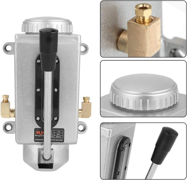 Oumefar Y-8 Schmierölpumpe Doppelauslassanschluss Manuelle Pumpenhandschmierung mit Nylonbasis 500CC