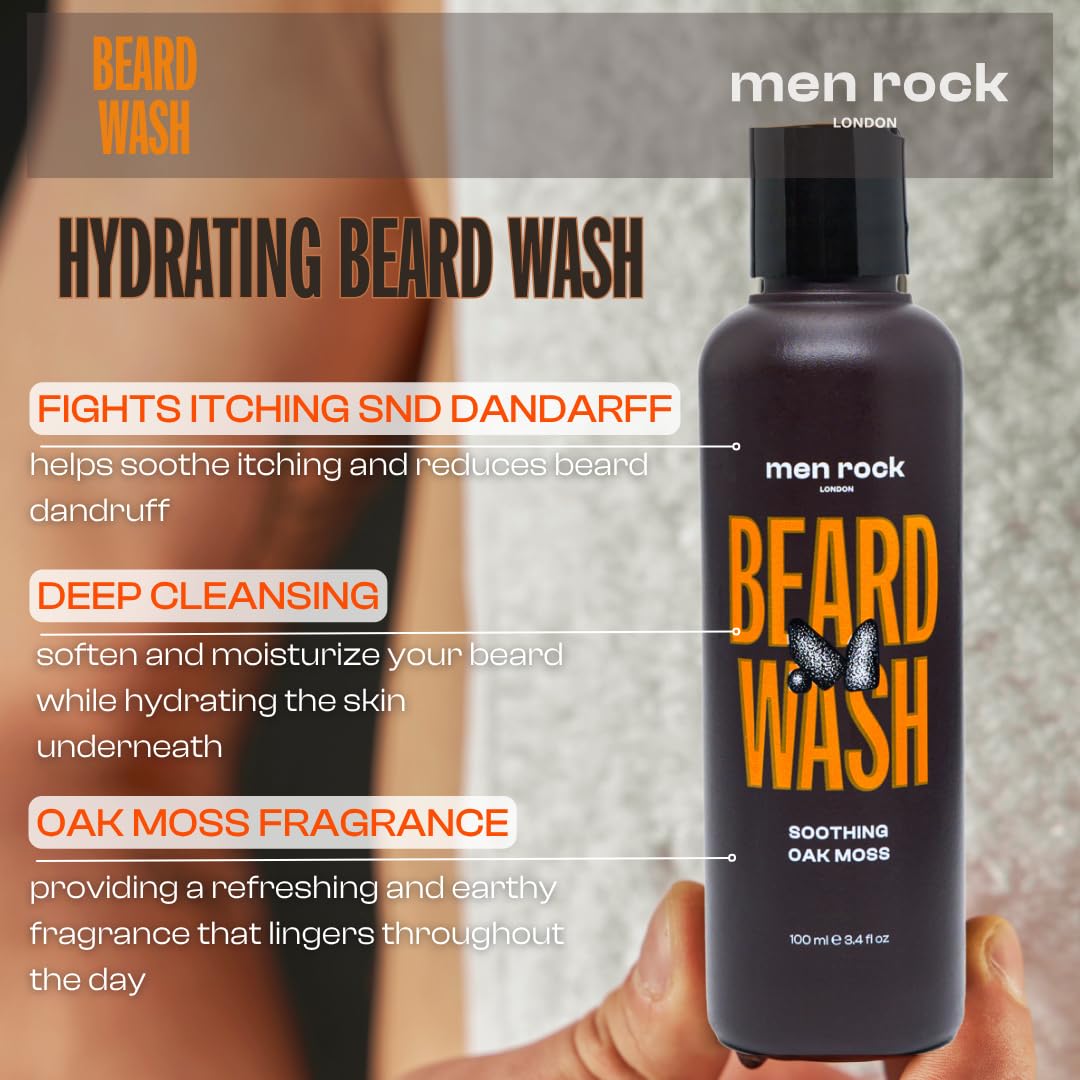 Men Rock Beardy Beloved Bartpflege Set für Männer mit Eichenmoos-Duft, 3-tlg. - Bartshampoo, Balm &