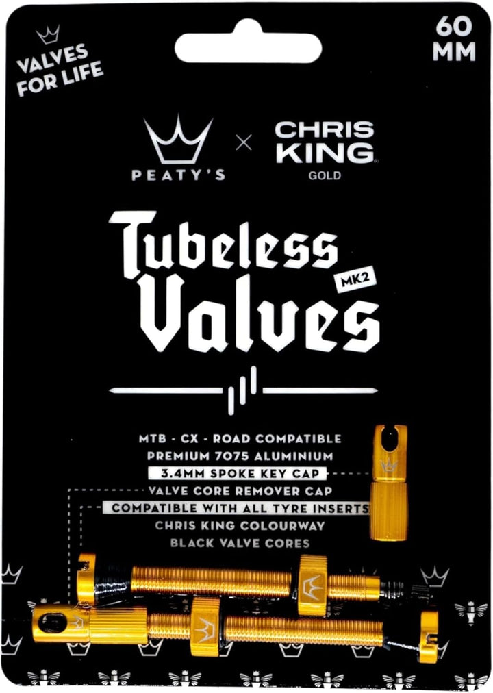 Peaty's XChris King (MK2) schlauchlose Ventile - Fahrradreifenventile 60 mm gold, 60 mm gold