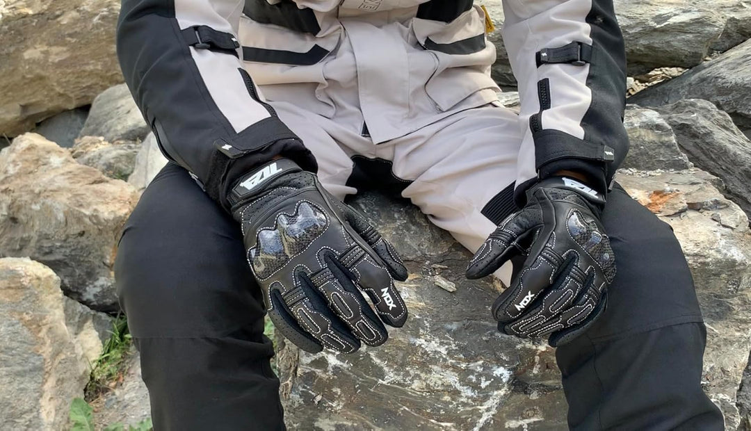 TLA NOX Leder-Motorradhandschuhe mit CE-geprüftem Knöchelschutz, Grössen bis 4XL für Männer und Frau