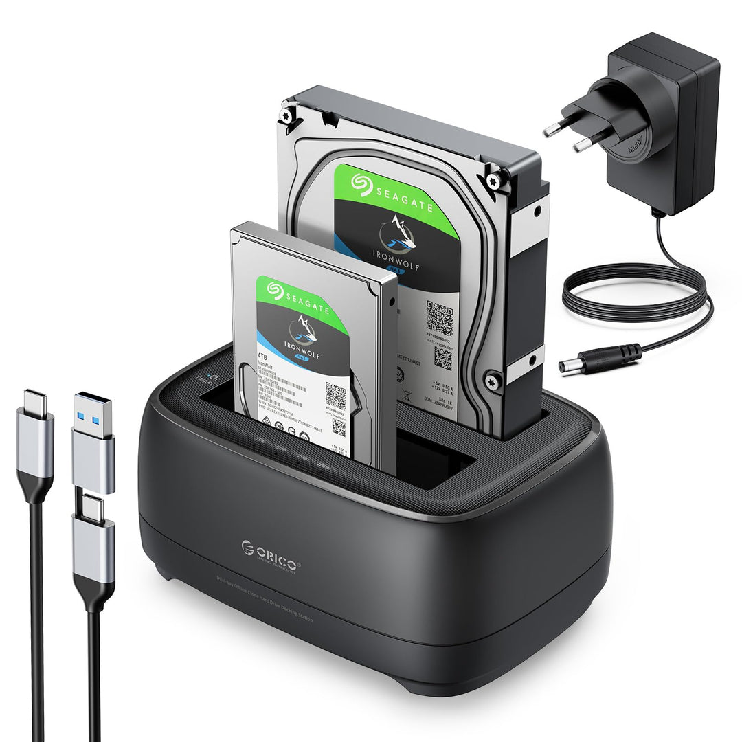 ORICO Festplatten Docking Station, Offline Klon USB 3.2 Gen 1 SSD/HDD Dockingstation für 2,5" und 3,