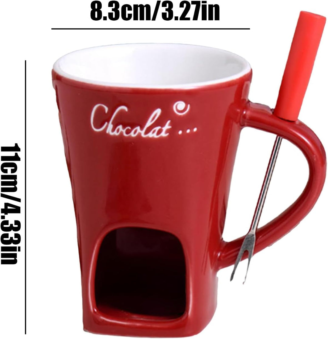 Fondue-Tasse – hitzebeständiger Wärmer mit Gabel zum Schmelzen von Schokolade – zum Eintauchen von B