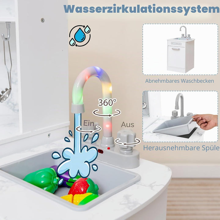 HOMASIS Eck Kinderküche Holz, Spielküche mit Licht, Sound &amp; Dampf, inkl. 16 Zubehör, Spielzeugküche