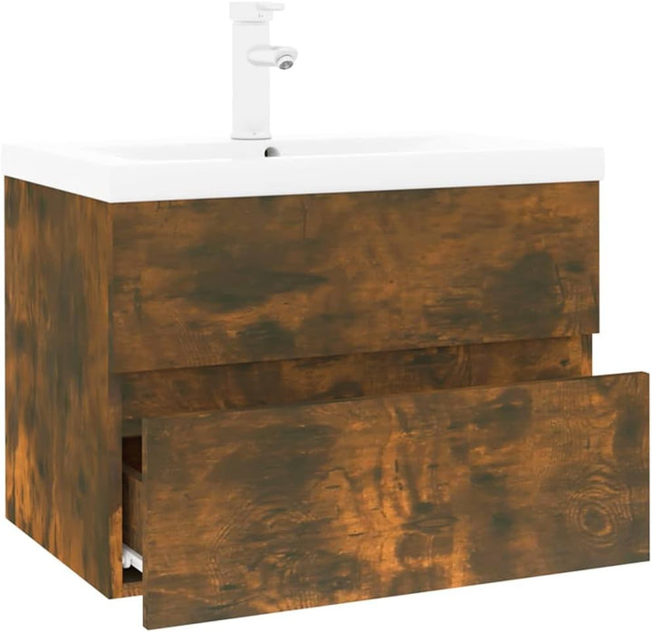WIFESE Waschbeckenschrank mit Einbaubecken 61x39,5x18,5 cm Räuchereiche Holzwerkstoff Waschtischunte