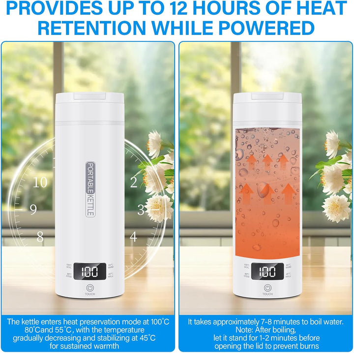 Mkitnvy Elektrischer Reisewasserkocher Klein 500ML, Tragbarer Elektrischer Wasserkochers, 304 Edelst