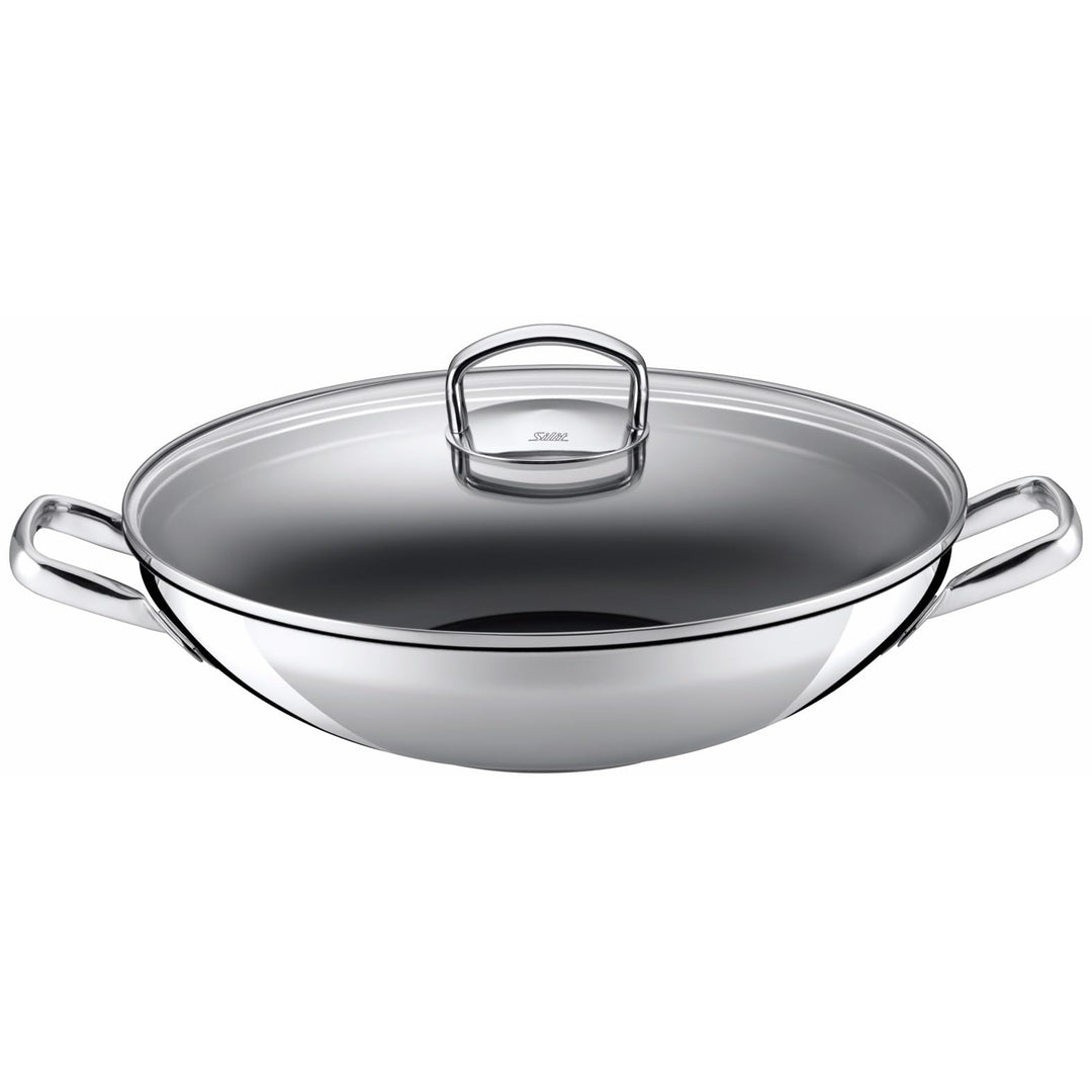 Silit Hongkong Wokpfanne Induktion 36 cm, mit Glasdeckel, Wok Edelstahl beschichtet, Keramikbeschich