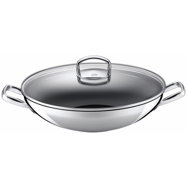 Silit Hongkong Wokpfanne Induktion 36 cm, mit Glasdeckel, Wok Edelstahl beschichtet, Keramikbeschich